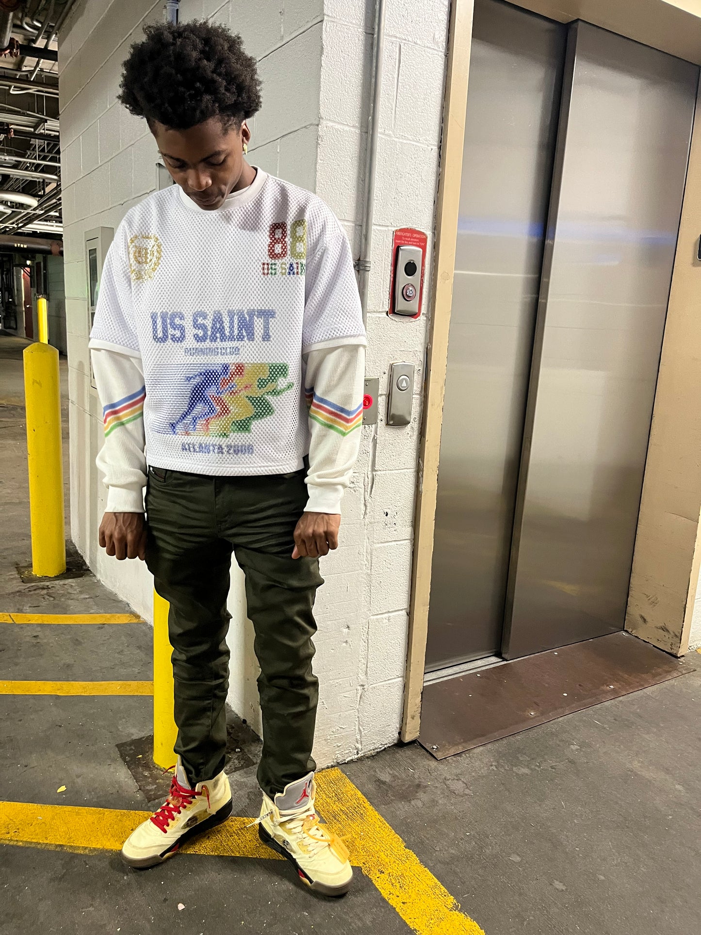 "Runners Club" Off-White Boxy Long Sleeve Shirt
